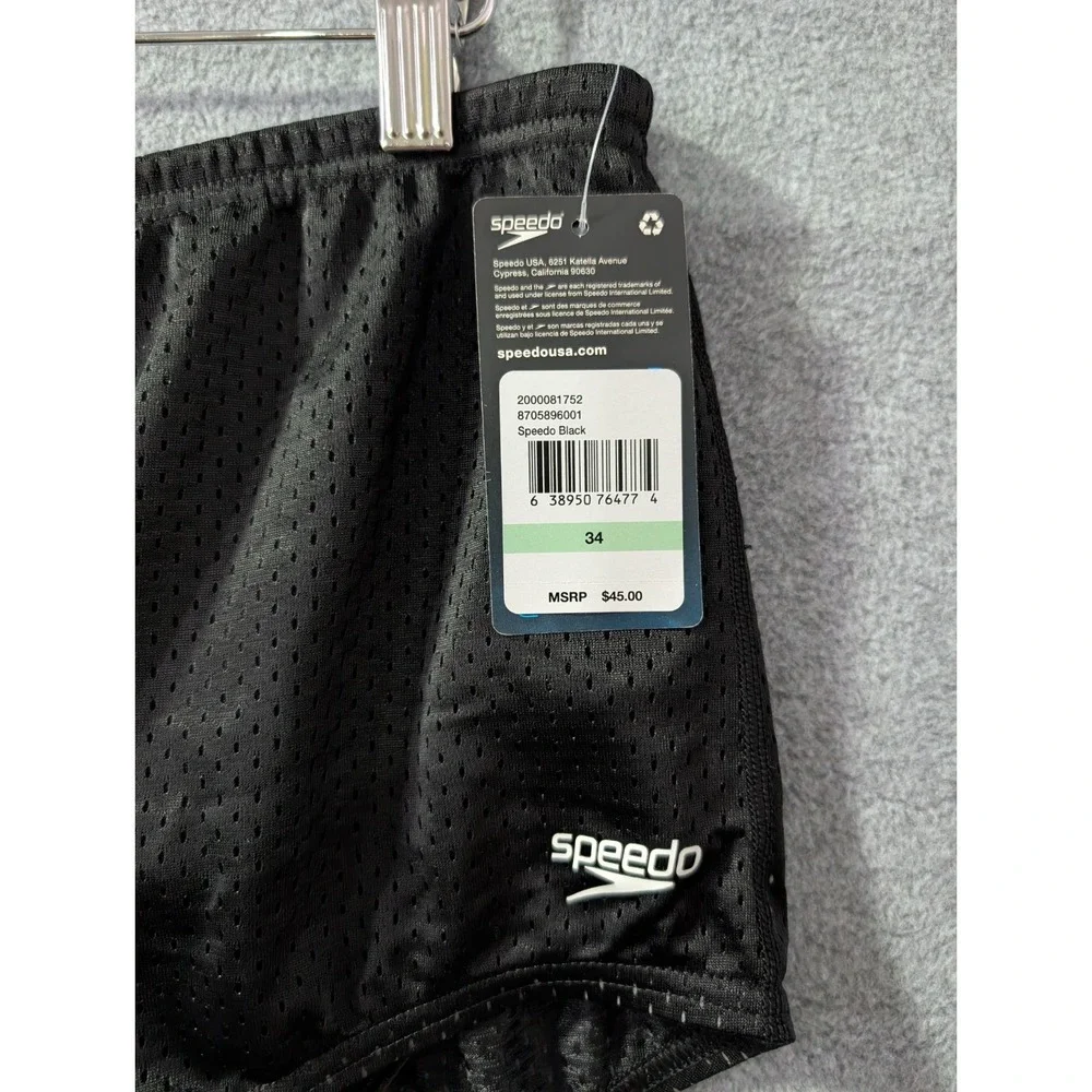 Speedo Men's Swim Briefs Black Mesh Drag Suit Size 34 NWT Training Swimwear